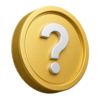 Moneda decorativa de oro 3D con un signo de interrogación en la página de preguntas frecuentes